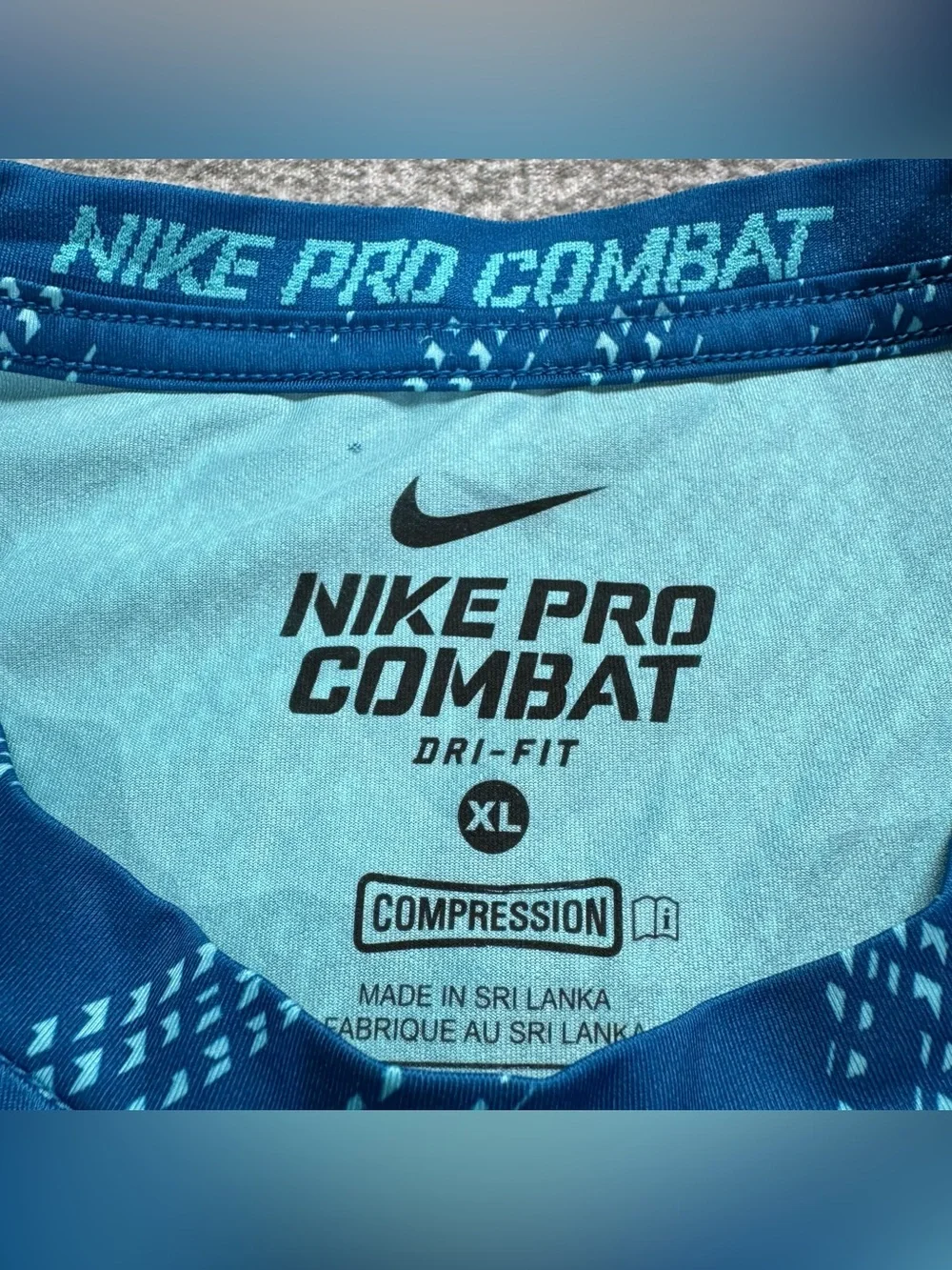 Nike Pro Combat Dri Fit Compression T Shirt Blue Mens Size X-Large Short Sleeve